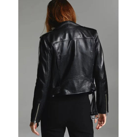 Women’s & Girls Genuine Soft Leather Moto Biker Jacket – Slim-Fit, Long Sleeves, Stylish Outerwear