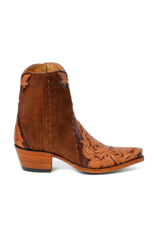 Men’s Ankle Cowboy Boots & Shoes with Zipper – Tooled Leather Foot & Buck Stitch Detailing