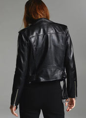 Women's & Girls 100% Genuine Soft Lambskin Leather Moto Biker Jacket Slim-Fit, Long Sleeves