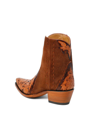 Men’s Ankle Cowboy Boots & Shoes with Zipper – Tooled Leather Foot & Buck Stitch Detailing