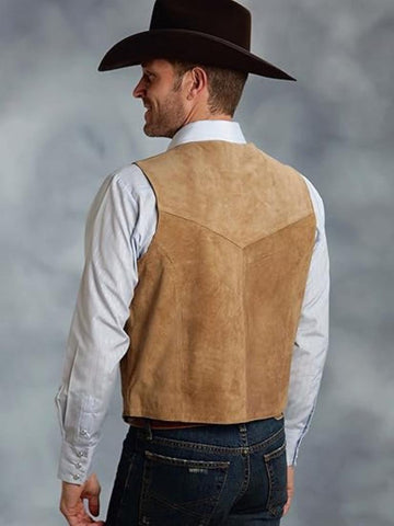 Men’s Suede Leather Cowboy Vest | Classic Western Waistcoat | Vintage Single-Breasted V-Neck Casual Outfit