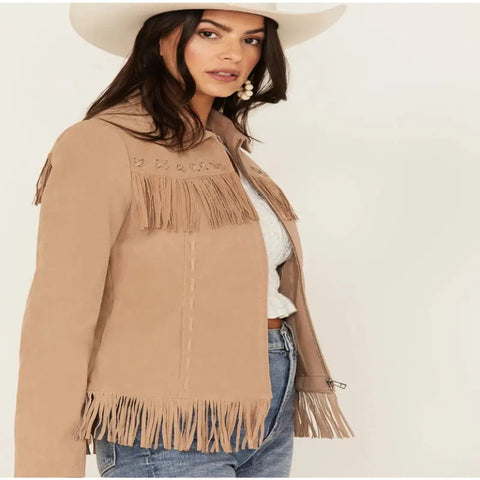 Women Real Suede Fringe Jacket Western Style Leather Coat Cowgirl Tassel Jacket