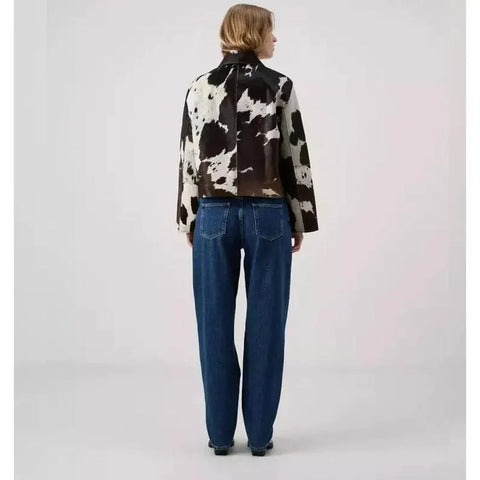 Girls Genuine Cowhide Leather Jacket – Brown & White Hair-On Hide Handmade Western Style Zip-Up Coat with Unique Natural Patterns