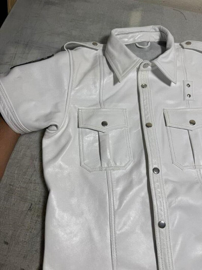 Men’s Genuine Leather Shirt | Police Inspired Streetwear, Bold Snap-Front Design, Vintage Rebel Style