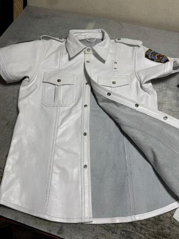 Men’s Genuine Leather Shirt | Police Inspired Streetwear, Bold Snap-Front Design, Vintage Rebel Style