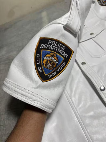 Men’s Genuine Leather Shirt | Police Inspired Streetwear, Bold Snap-Front Design, Vintage Rebel Style