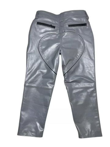 Futuristic Gray Leather Pants | High-Waisted Streetwear | Unique Zip Detailing | Cyberpunk Style Unisex Pants
