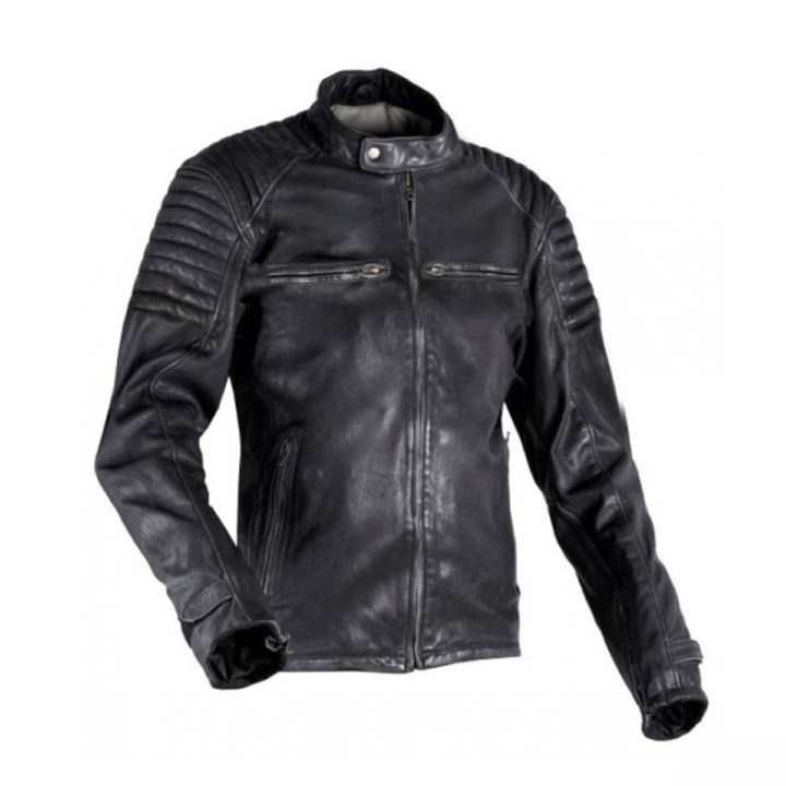 mens black leather motorcycle jacket premium biker wear with zipper closure protective riding gear stylish durable classic moto fashion