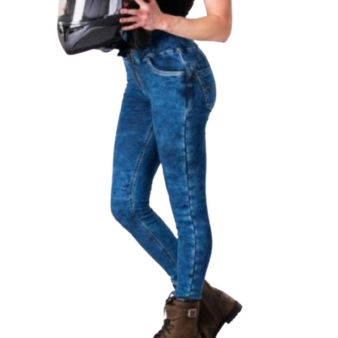 Lady Denim Motorcycle Dirty Blue Leggings – Stylish Protective Riding Jeans for Women