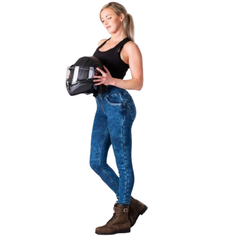 Lady Denim Motorcycle Dirty Blue Leggings – Stylish Protective Riding Jeans for Women