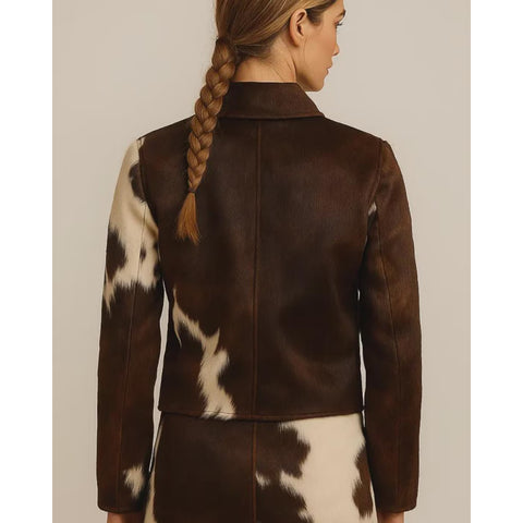 Women's Genuine Cowhide Hair-On Leather Jacket – Natural Pony Skin Cow Print Coat – Handmade Real Cow skin Western Outerwear