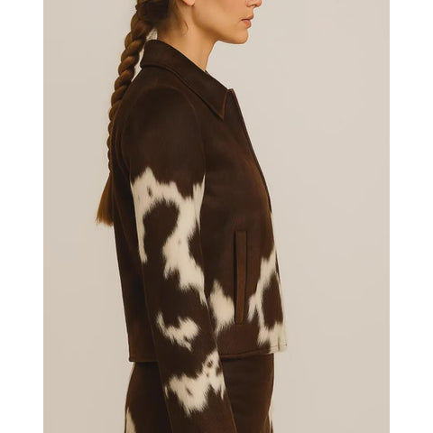 Women's Genuine Cowhide Hair-On Leather Jacket – Natural Pony Skin Cow Print Coat – Handmade Real Cow skin Western Outerwear