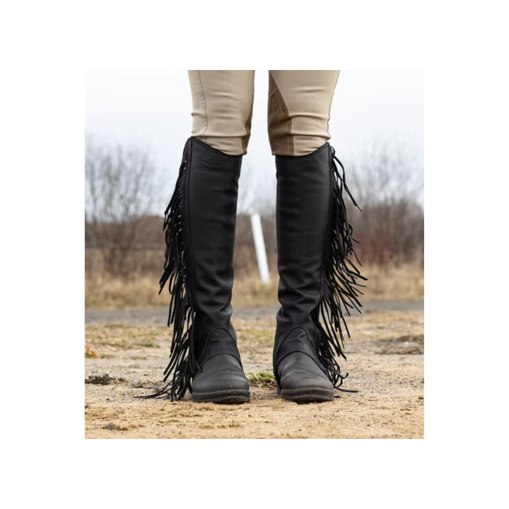 Men’s Black Fringed Leather Half Chaps – Western Riding Gaiters