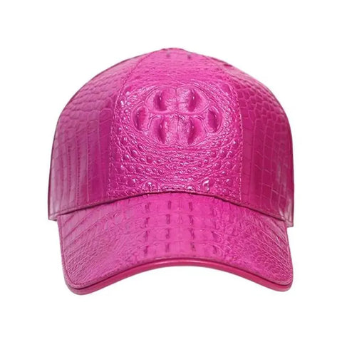 Handmade Genuine Leather Baseball Cap | Pink Crocodile Skin Adjustable Hat | Luxury Unisex Exotic Gift for Men & Women