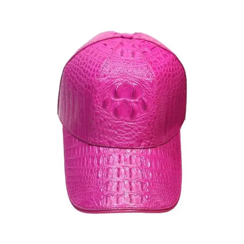 Handmade Genuine Leather Baseball Cap | Pink Crocodile Skin Adjustable Hat | Luxury Unisex Exotic Gift for Men & Women
