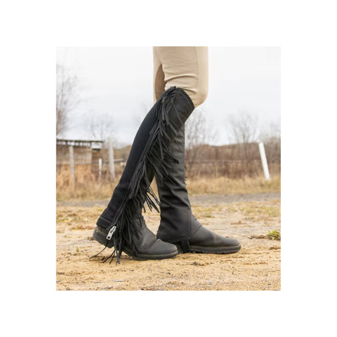 Men’s Black Fringed Leather Half Chaps – Western Riding Gaiters