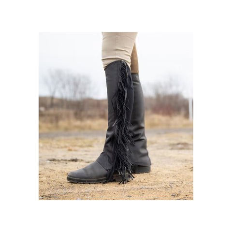 Men’s Black Fringed Leather Half Chaps – Western Riding Gaiters