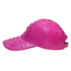 Handmade Genuine Leather Baseball Cap | Pink Crocodile Skin Adjustable Hat | Luxury Unisex Exotic Gift for Men & Women