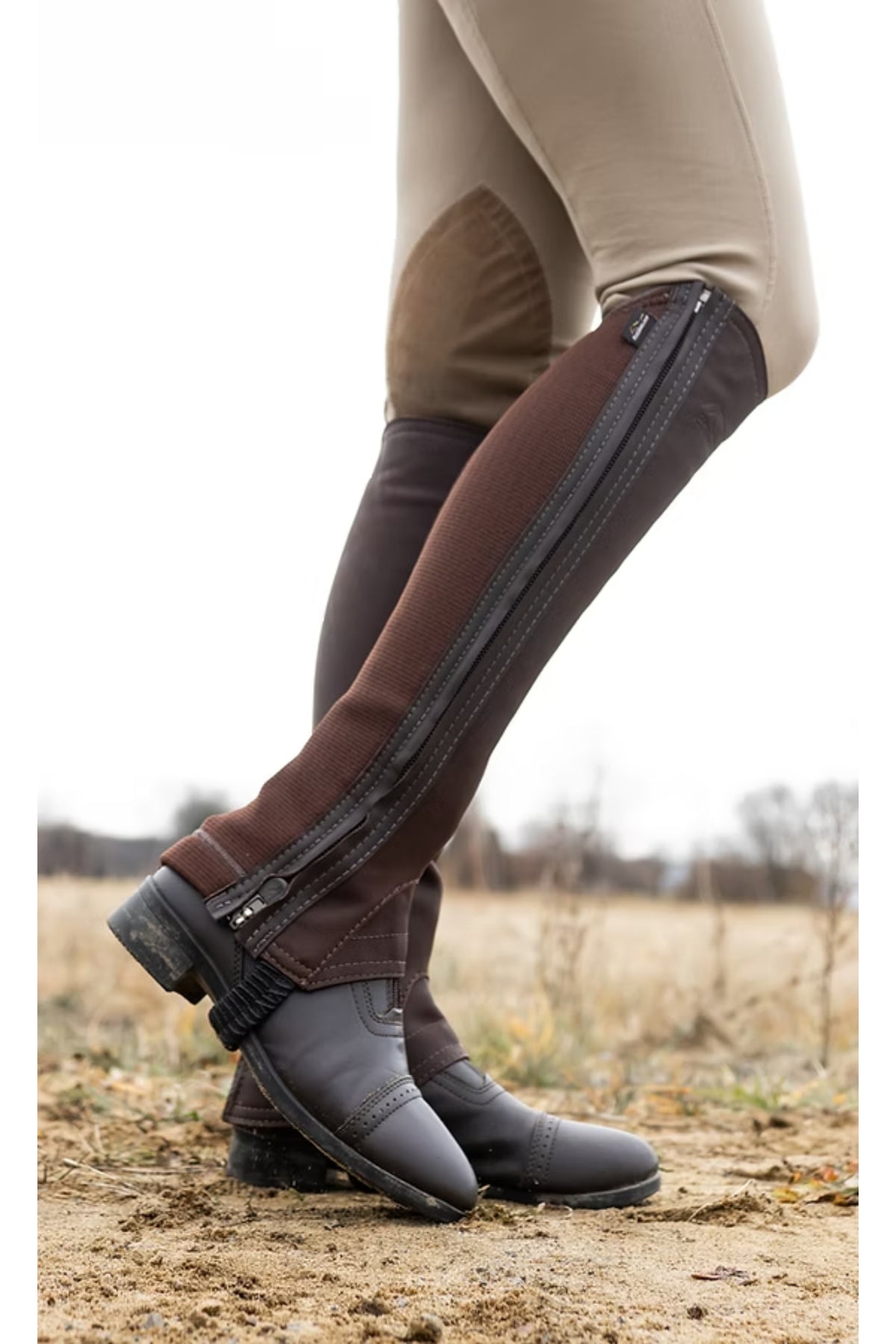 Men’s Easy-Care Brown Half Chaps – Horse Riding Gaiters with Optimal Fit