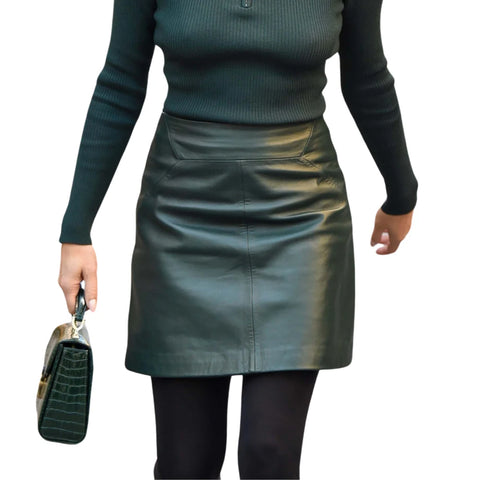 Women's Genuine Lambskin Leather A-Line Mini Skirt – Above Knee, Fully Lined, Custom Fit