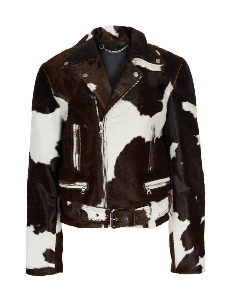 Women’s Genuine Cowhide Leather Jacket – Handmade Western Style, Durable Outerwear with Unique Hair-On Hide Pattern