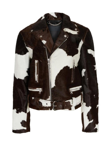 Women’s Genuine Cowhide Leather Jacket – Handmade Western Style, Durable Outerwear with Unique Hair-On Hide Pattern