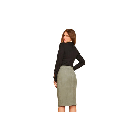 Premium Leather Pencil Skirt – Waist-Defining Panel, Popper Front Closure & Stylish Front Slit
