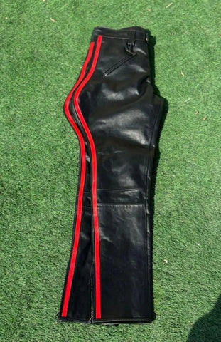 Men’s Black and Red Leather Breeches – 100% Real Leather Jodhpur Pants – Stylish Biker or Equestrian Leather Trousers