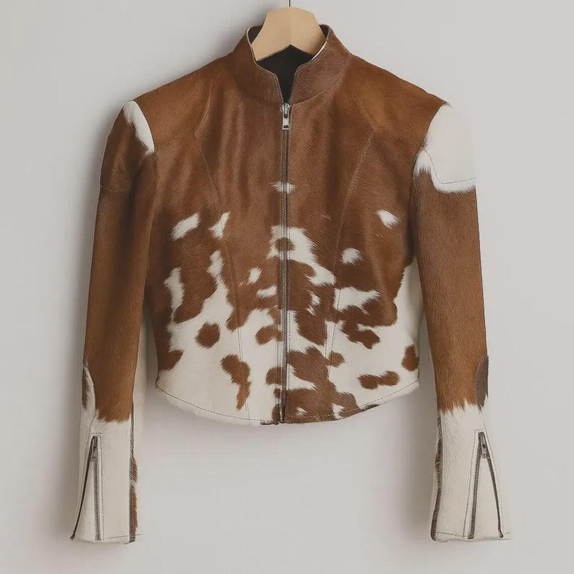 Women’s Genuine Cowhide Leather Jacket | Natural Hair-On Cow Skin Coat | Unique Animal Print  Jacket | Stylish Luxury Gift for Her