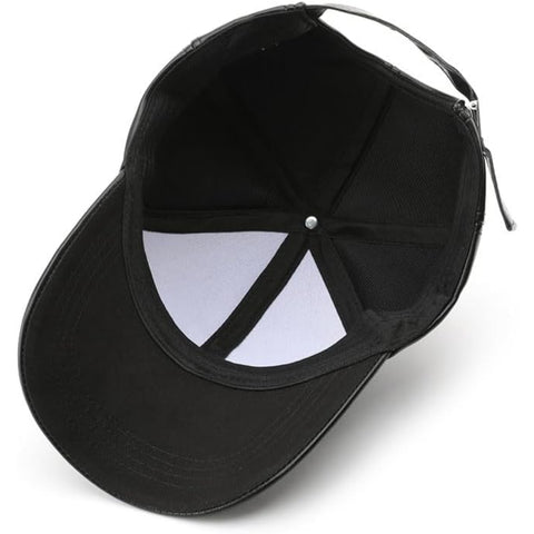 Unisex Black Leather Baseball Cap – Handmade Genuine Leather
