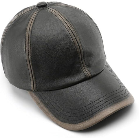 Unisex Black & Tan Leather Baseball Cap – Handmade Contrast Trim