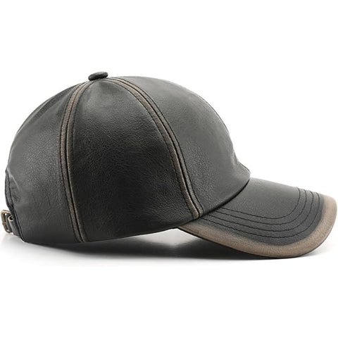 Unisex Black & Tan Leather Baseball Cap – Handmade Contrast Trim