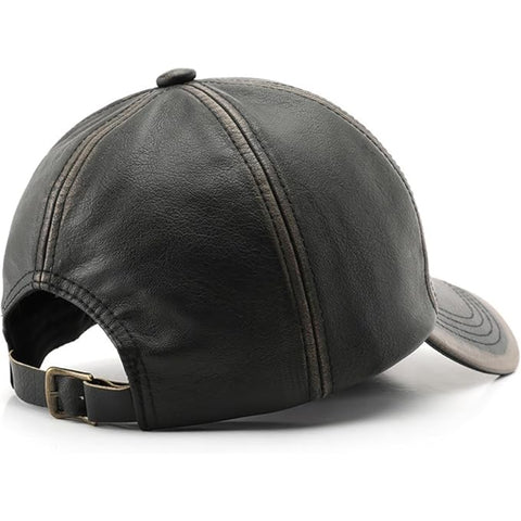 Unisex Black & Tan Leather Baseball Cap – Handmade Contrast Trim