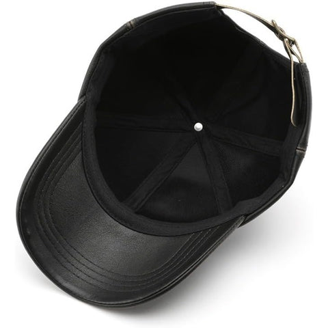 Unisex Black & Tan Leather Baseball Cap – Handmade Contrast Trim