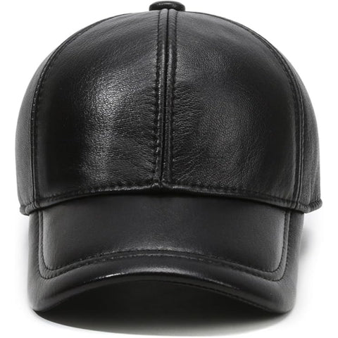 Unisex Black Leather Baseball Cap – Handmade Leather