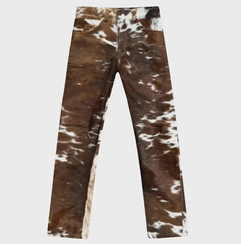 Genuine Cowhide Leather Pants for Men – Natural Hair-On Western Style Trousers Made from Real Cow Skin – Unique Handmade Statement Piece