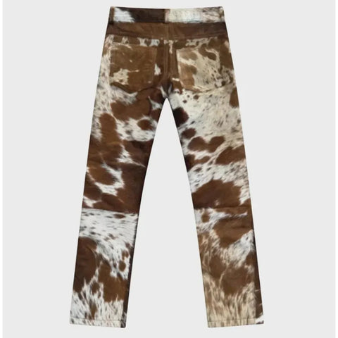 Mens Genuine Cowhide Leather Pants with Natural Hair – Premium Real Cowhide Trousers for Bold Style