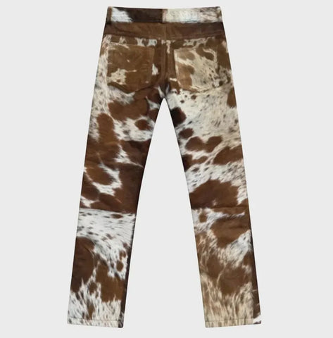 Genuine Cowhide Leather Pants for Men – Natural Hair-On Western Style Trousers Made from Real Cow Skin – Unique Handmade Statement Piece