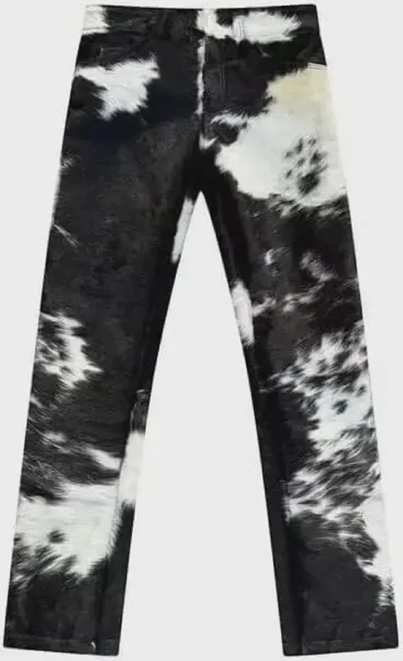 Genuine Cowhide Leather Pants for Men – Natural Hair-On Western Style Trousers Made from Real Cow Skin – Unique Handmade Statement Piece