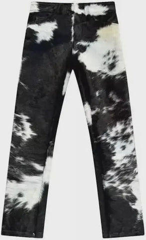 Genuine Cowhide Leather Pants for Men – Natural Hair-On Western Style Trousers Made from Real Cow Skin – Unique Handmade Statement Piece