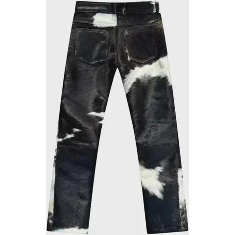 Genuine Cowhide Leather Pants for Men – Natural Hair- Trousers Made from Real Cow Skin