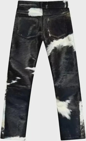 Genuine Cowhide Leather Pants for Men – Natural Hair-On Western Style Trousers Made from Real Cow Skin – Unique Handmade Statement Piece