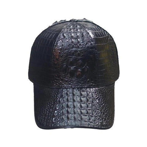 Handmade Genuine Leather Baseball Cap | Black Crocodile Skin Adjustable Hat | Luxury Unisex Exotic Gift for Men & Women