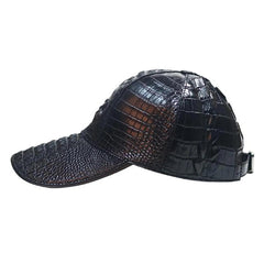 Handmade Genuine Leather Baseball Cap | Black Crocodile Skin Adjustable Hat | Luxury Unisex Exotic Gift for Men & Women