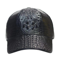 Handmade Genuine Leather Baseball Cap | Black Crocodile Skin Adjustable Hat | Luxury Unisex Exotic Gift for Men & Women