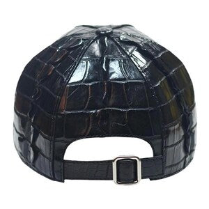 Handmade Genuine Leather Baseball Cap | Black Crocodile Skin Adjustable Hat | Luxury Unisex Exotic Gift for Men & Women