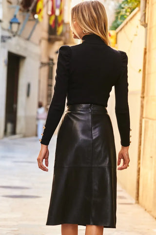 Women's A-Line Leather Skirt – Custom Made from 100% Genuine Lambskin, Below Knee Length