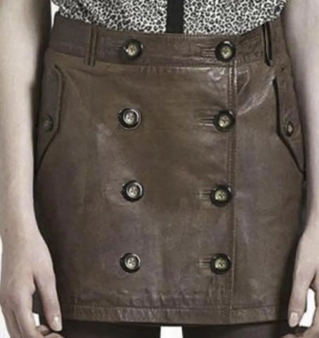 A-Line Genuine Lambskin Leather Skirt – Below Knee, Side Belt Closure, Fully Lined