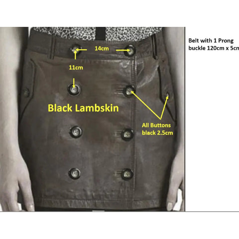 High-Waisted Brown Leather Mini Skirt – Double-Breasted Buttons & Front Flap Pockets