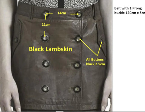 A-Line Genuine Lambskin Leather Skirt – Below Knee, Side Belt Closure, Fully Lined